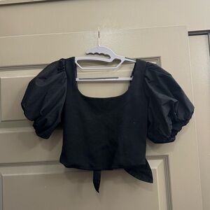 Anthropologie Black Puff Sleeve Crop Blouse